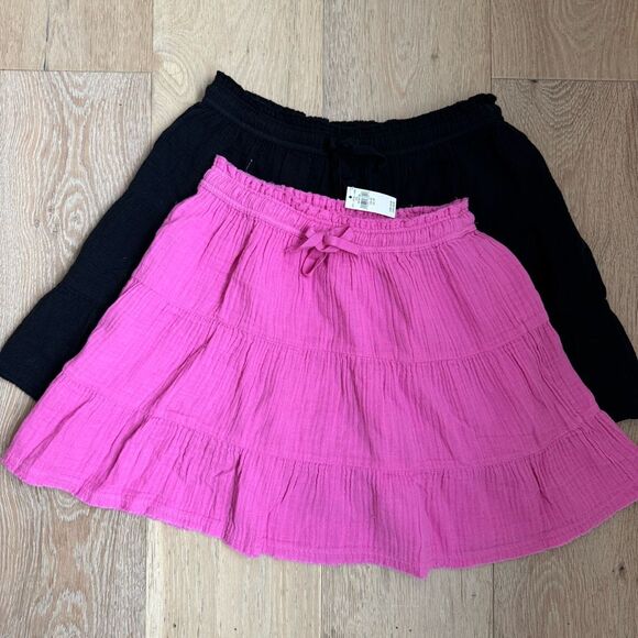 Aerie Bundle Pool To Party Ruffle Tiered Mini Skirt Flirty Pink Black Size XS /S - Picture 1 of 8